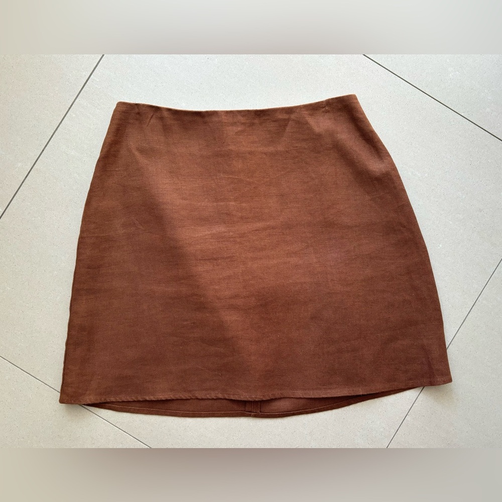 REFORMATION brown linen mini skirt, Size 2, VGUC
